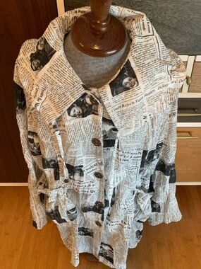Ki Meng Newspaper Print Dress Black and White